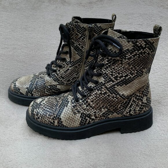 Xappeal Amara Faux Leather Snake Print Lace Up Combat Boots Sz 7.5 - Picture 1 of 14